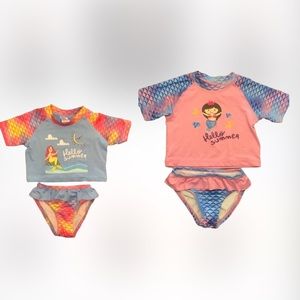 2 Sets of Swiggles HELLO SUMMER Girls 2 Piece Swimsuits Short Sleeve SZ 2T/24Mth